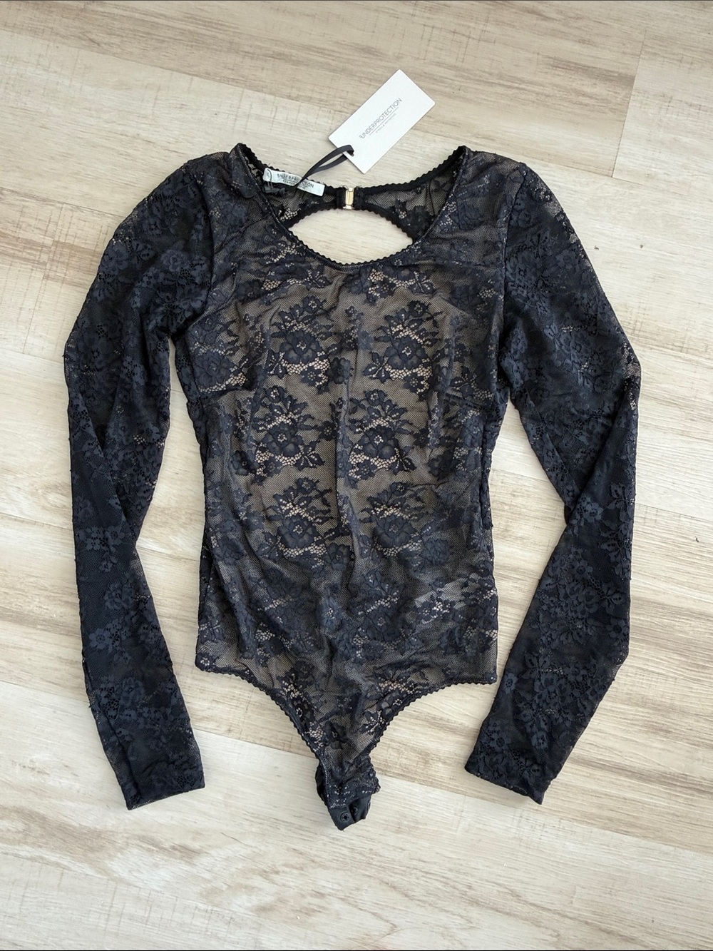 Black Lace Long-Sleeve Bodysuit Open Back